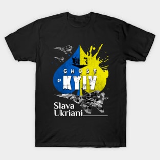 Ghost Of Kyiv Ukraine SLAVA UKRIANI Support with an Ukrainian air force Fighterjet MIG-29 T-Shirt